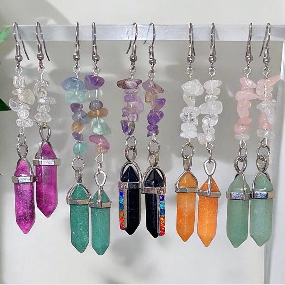 Hexagon Crystal Chip Dangle Earrings